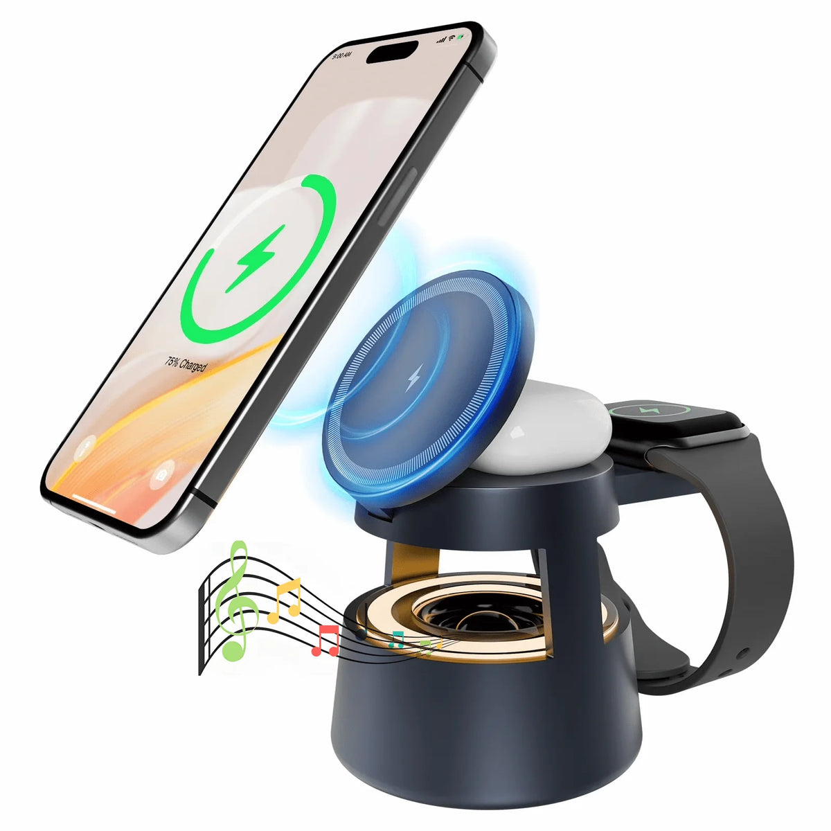5-in-1 Wireless Charging Station – 15W Fast Charger for iPhone, AirPods & Apple Watch – MagSafe Compatible