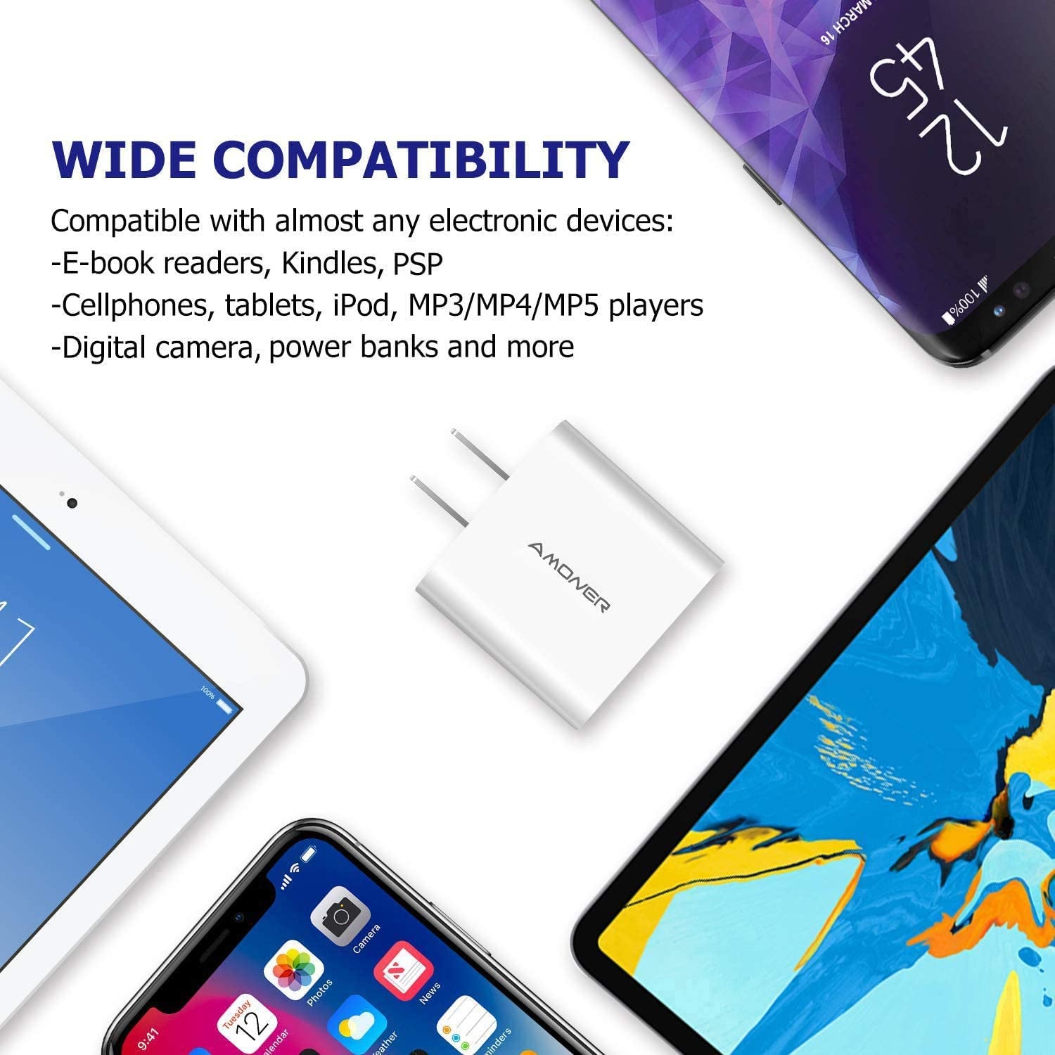 2-Pack 15W 3-Port USB Wall Charger – Compact Fast Charging Adapter for iPhone, Samsung & Android