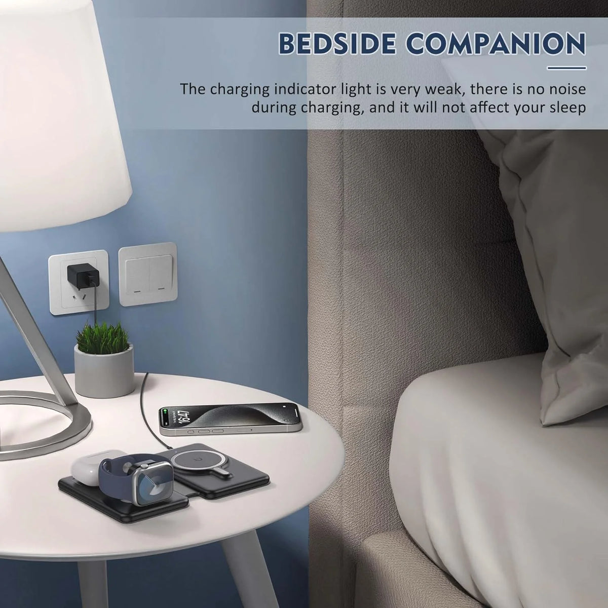 3-in-1 Foldable Wireless Charging Station for iPhone, Apple Watch & AirPods – Black