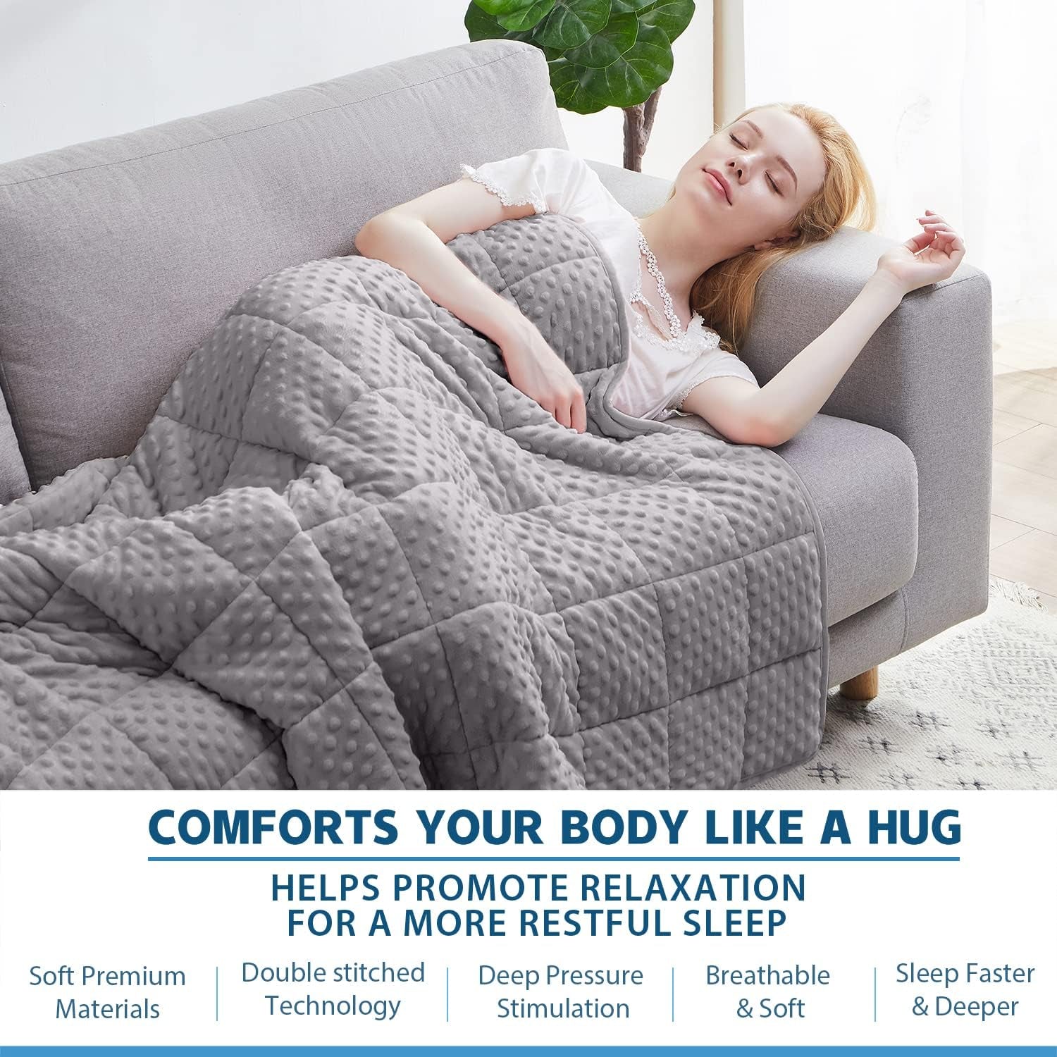 Weighted Blanket Queen 20Lbs for Adult(60"×80",Gray) Breathable Soft Minky Weighted Throw Blanket for All Season,Heavy Blanket with Premium Glass Beads