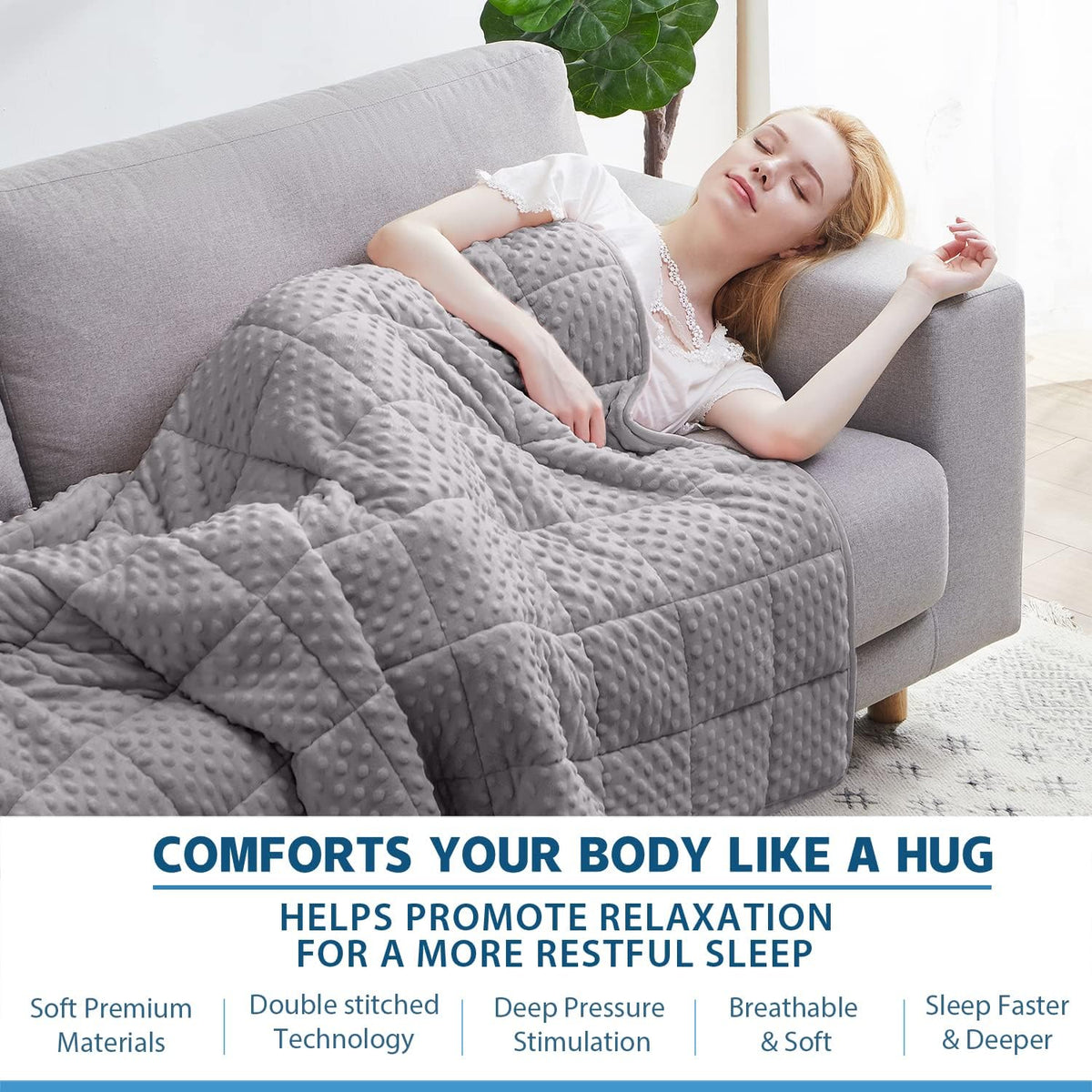 Weighted Blanket Queen 20Lbs for Adult(60"×80",Gray) Breathable Soft Minky Weighted Throw Blanket for All Season,Heavy Blanket with Premium Glass Beads
