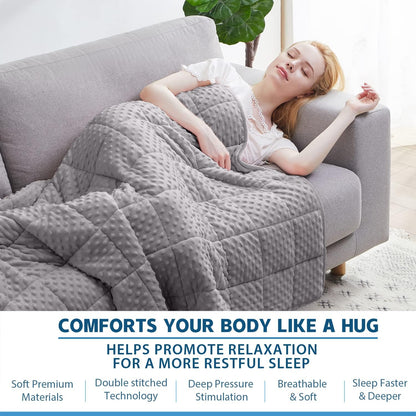 Weighted Blanket Queen 20Lbs for Adult(60"×80",Gray) Breathable Soft Minky Weighted Throw Blanket for All Season,Heavy Blanket with Premium Glass Beads