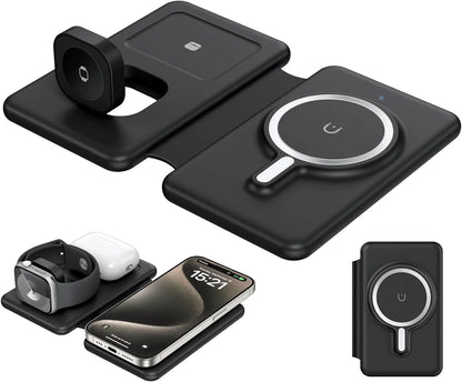 3-in-1 Foldable Wireless Charging Station for iPhone, Apple Watch & AirPods – Black