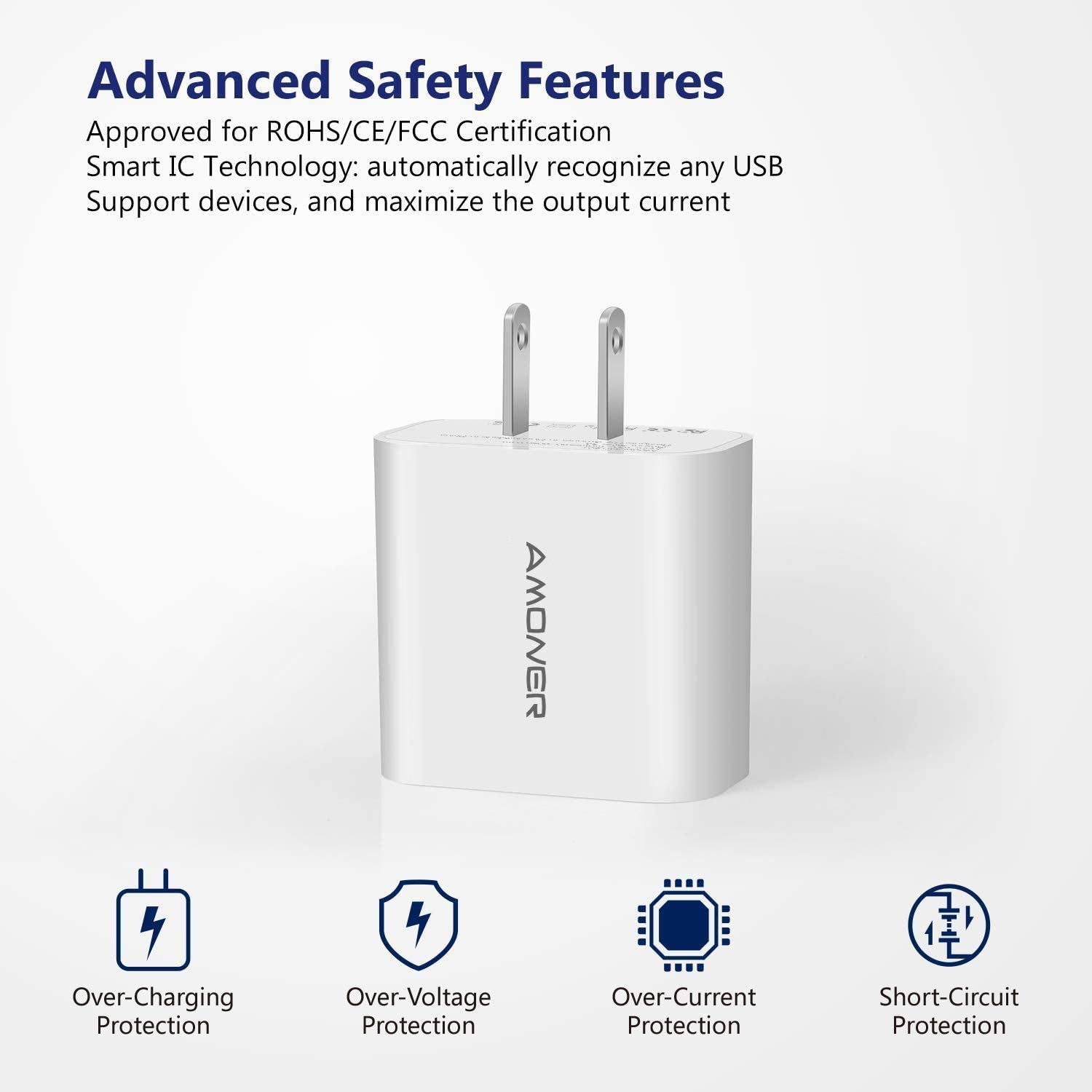2-Pack 15W 3-Port USB Wall Charger – Compact Fast Charging Adapter for iPhone, Samsung & Android