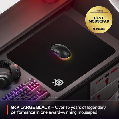 SteelSeries QcK Large Gaming Mouse Pad – Black – Non-Slip Rubber Base, 490 × 420 mm
