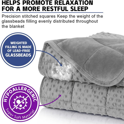 Weighted Blanket Queen 20Lbs for Adult(60"×80",Gray) Breathable Soft Minky Weighted Throw Blanket for All Season,Heavy Blanket with Premium Glass Beads
