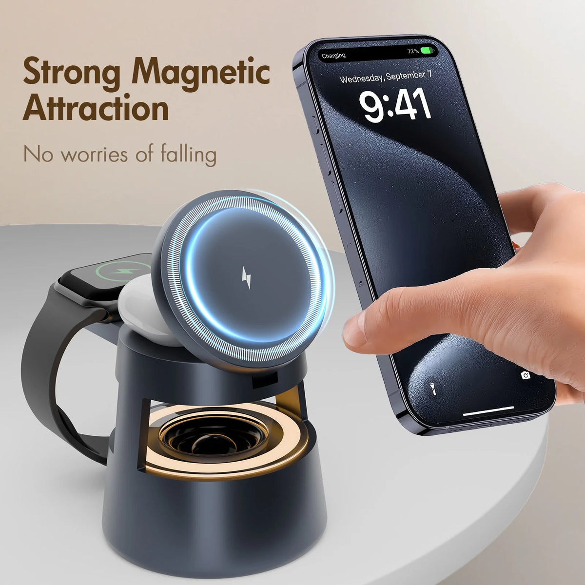 5-in-1 Wireless Charging Station – 15W Fast Charger for iPhone, AirPods & Apple Watch – MagSafe Compatible