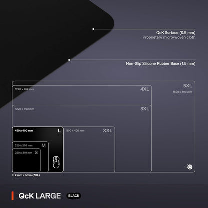 SteelSeries QcK Large Gaming Mouse Pad – Black – Non-Slip Rubber Base, 490 × 420 mm